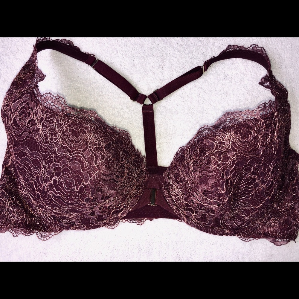 Cacique Lace Racerback Bra in Deep Wine and Rose Gold